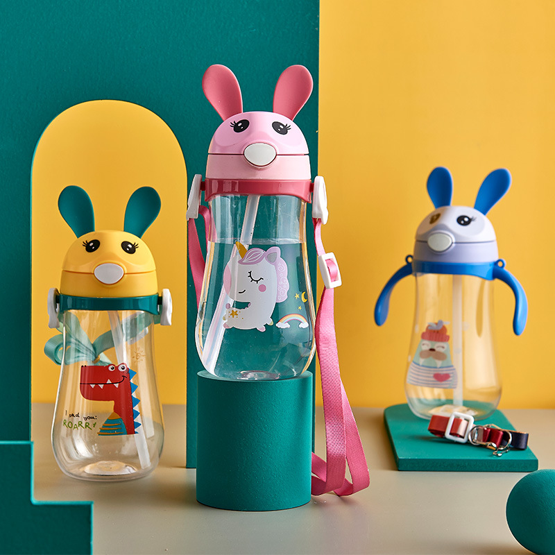 2021净泉新款兔耳朵儿童塑料吸管杯宝宝学饮杯儿童幼儿园喝水杯子