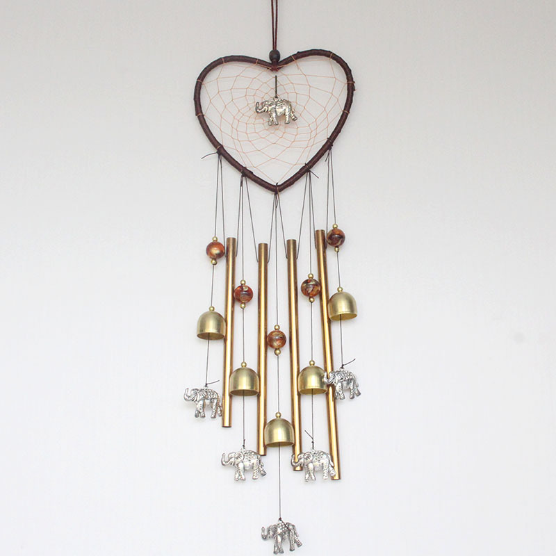Love Dream Catcher Wind Chime Pendant Metal Silver Elephant Pendant Alloy Bell Aluminum Pipe Wind Chime Decoration Cross-Border full figure