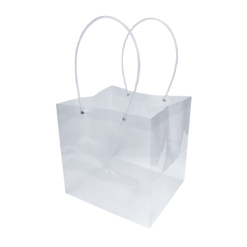 透明PVC礼/礼物袋花袋/鲜花包装手提袋白底实物图