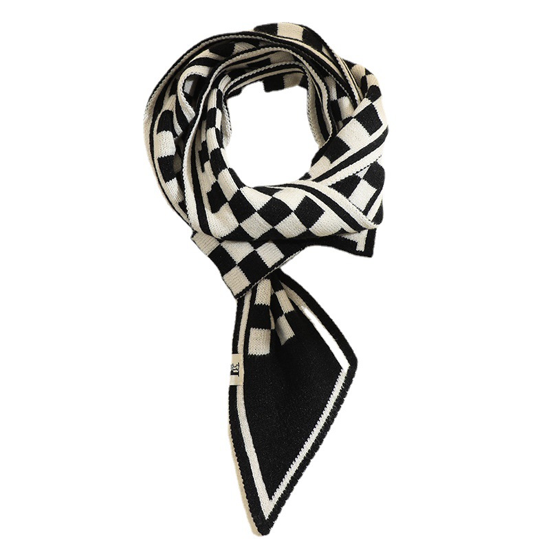 Checkerboard Checkerboard Scarf Female Autumn Winter 2022 New High-End Sense Of Niche Design Knitted Neck Korean Version Everything Trendy Item Picture