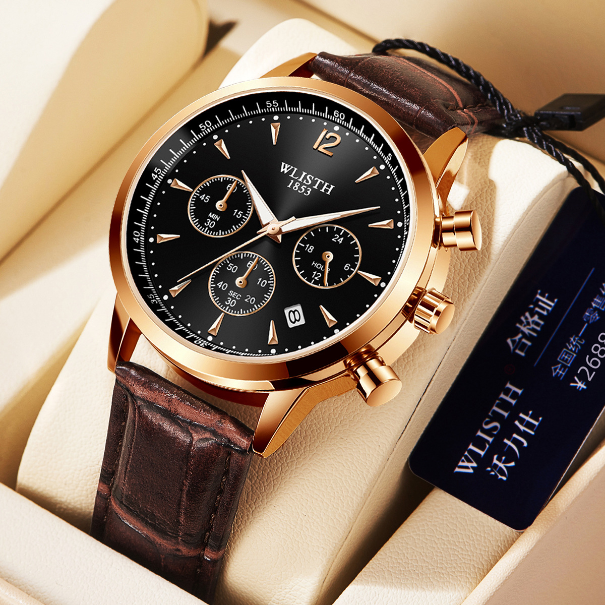 沃力仕瑞士品牌欧美多功能跨境手表男士日历手表男wristwatches