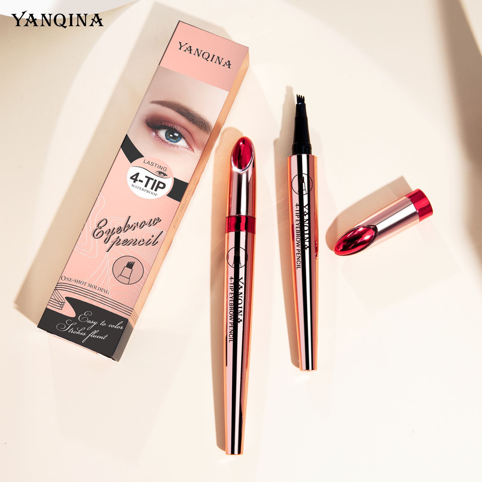 Yanqina Four Fork Liquid Eyebrow Pencil Waterproof And Not Fade Color Is Not Easy To Faint Wild Eyebrow Pencil Cross-Border Makeup Application Scenario