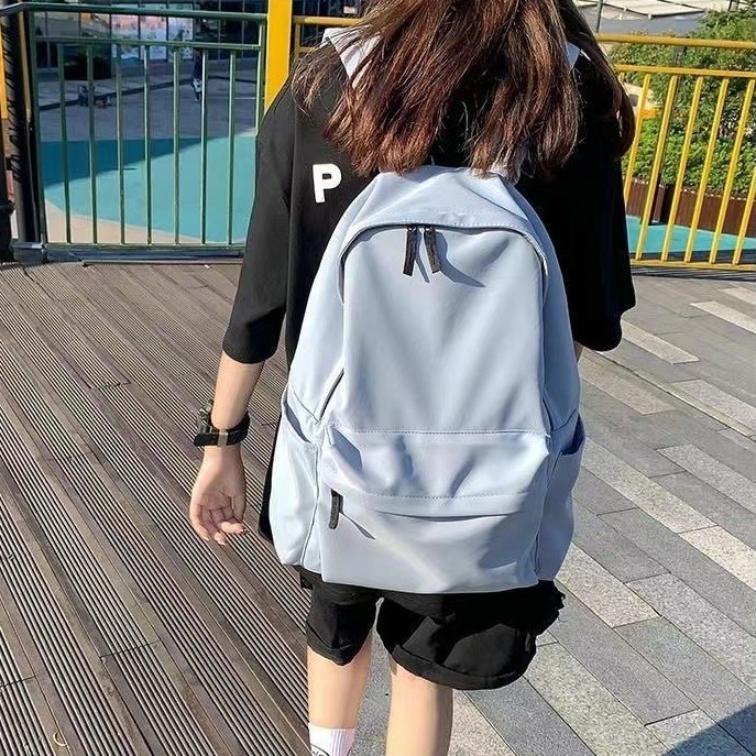 书包女ins大学生简约时尚纯色大容量初高中生新款潮流背包双肩包