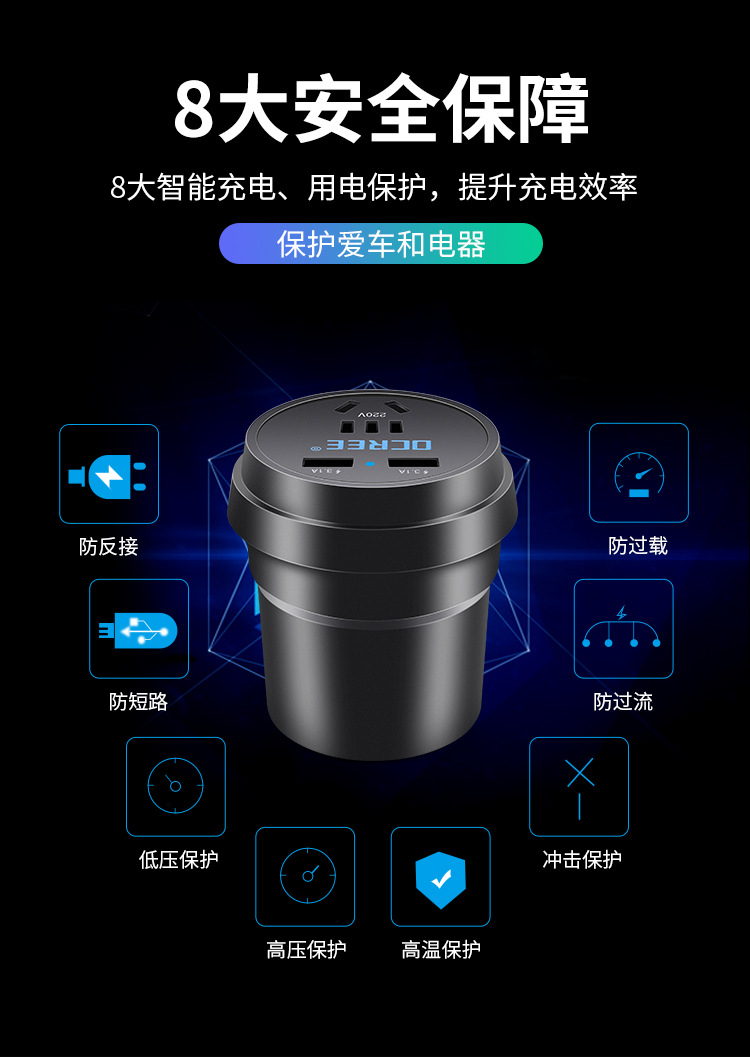 Universal 12v24v to 220v multi-functional power converter for car inverter charger, mobile phone charger socket pic 5