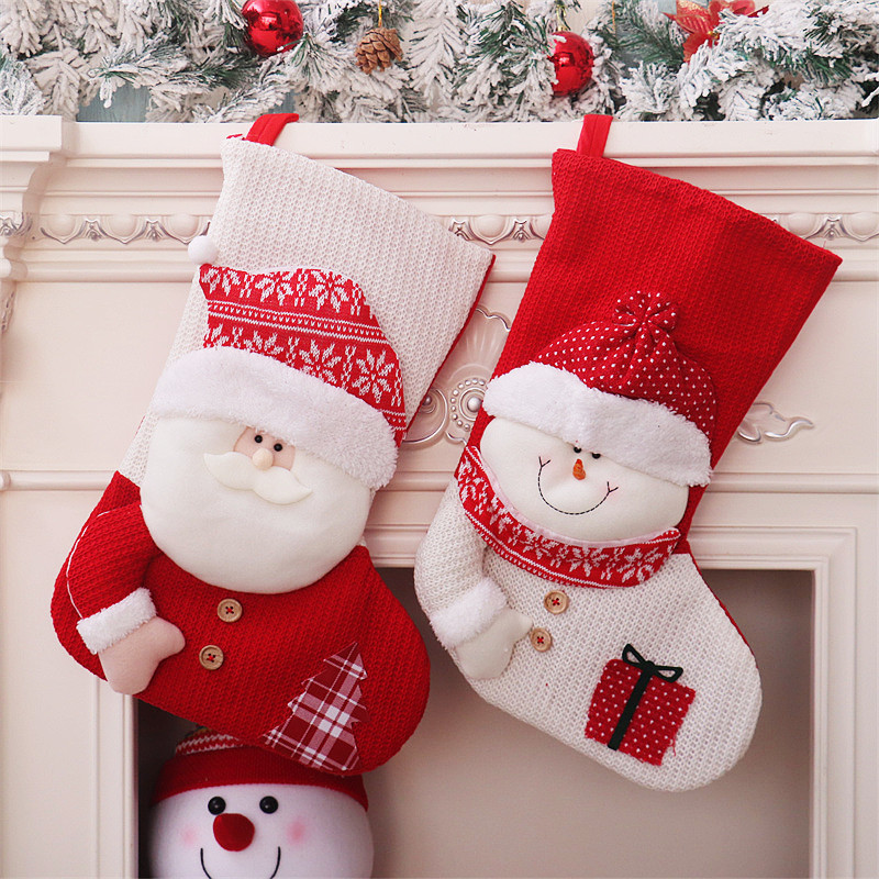 Cross-Border Large Christmas Stockings Red And White Knitted Senior Christmas Stockings Candy Bag Gift Bag Children Gift Bag