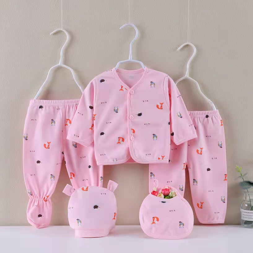 外贸出口货源新生婴儿衣服五件套四季款棉质对扣套装宝宝用品批发