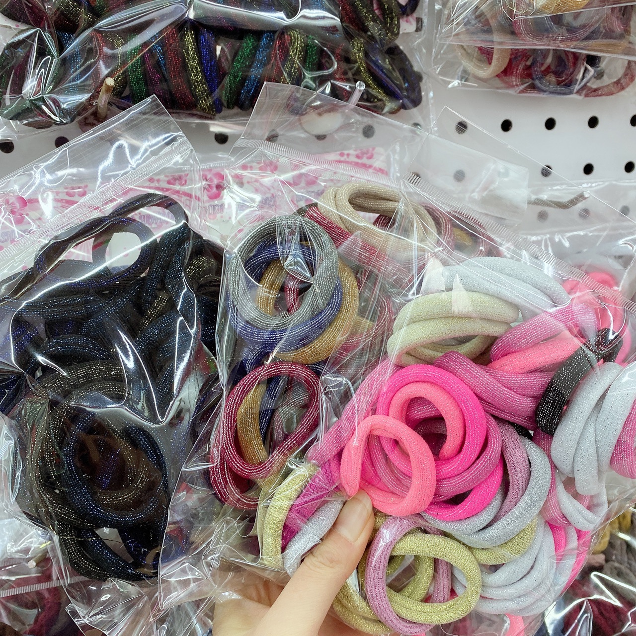 Korean multi-color gold thread 50-piece towel ring, elastic rubber band for tying hair, thick ponytail, simple and elegant leather case