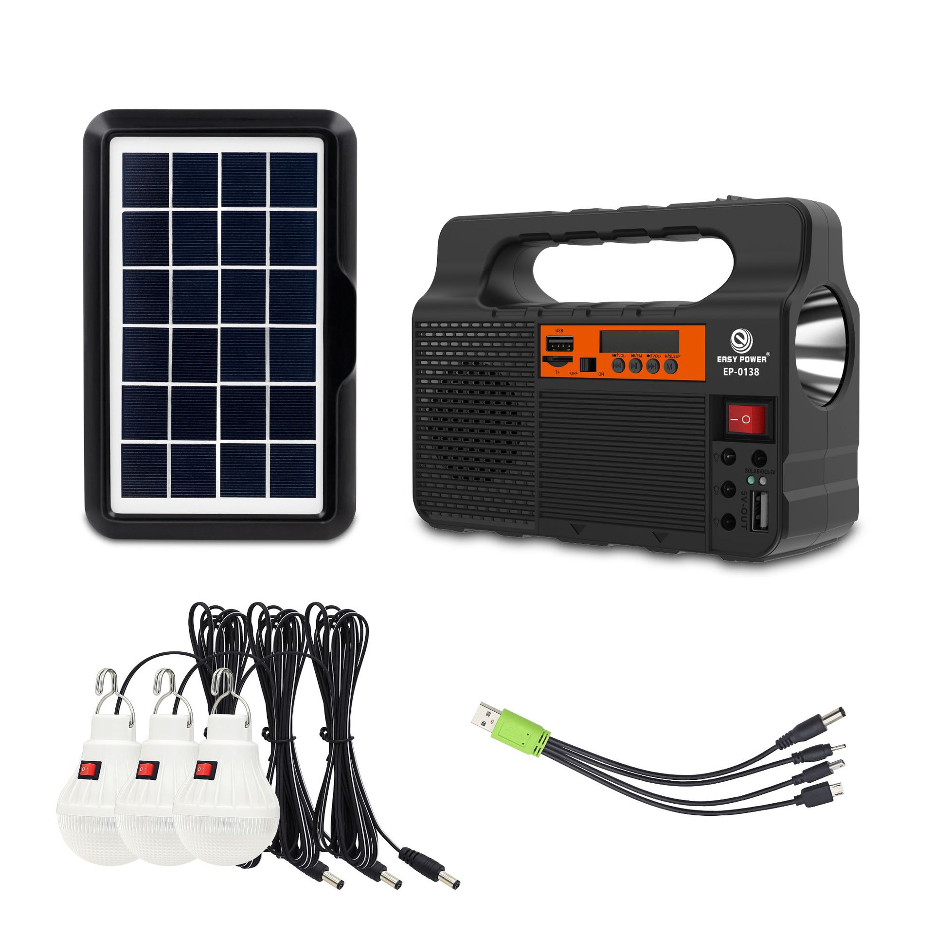 Portable lighting, solar radio, flashlight, LED bulb, multi-functional Bluetooth speaker, USB player small system Item Picture