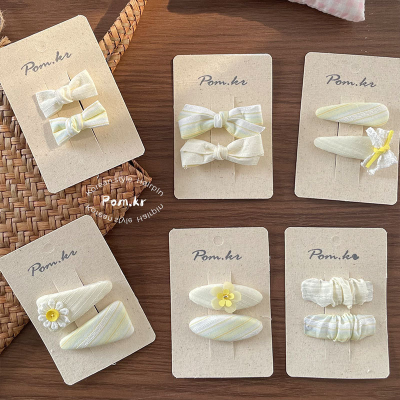 新款韩版甜美奶油色蝴蝶结发夹少女侧边碎发刘海夹布艺儿童掰掰夹