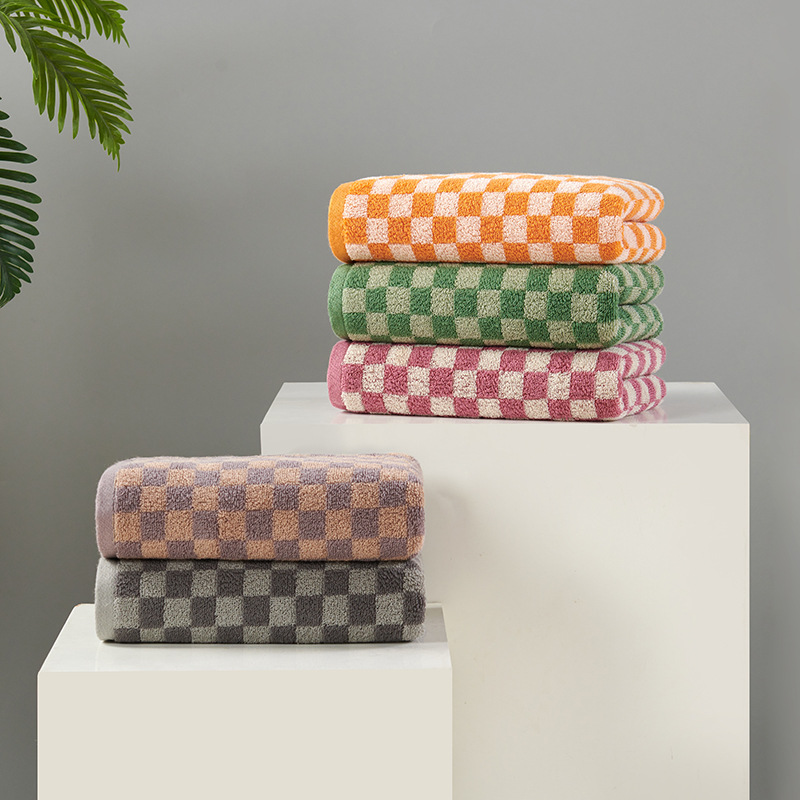 Pure cotton jacquard adult face towel 34* 75cm 110g checkerboard towel thickened soft multi-color towel Application Scenario