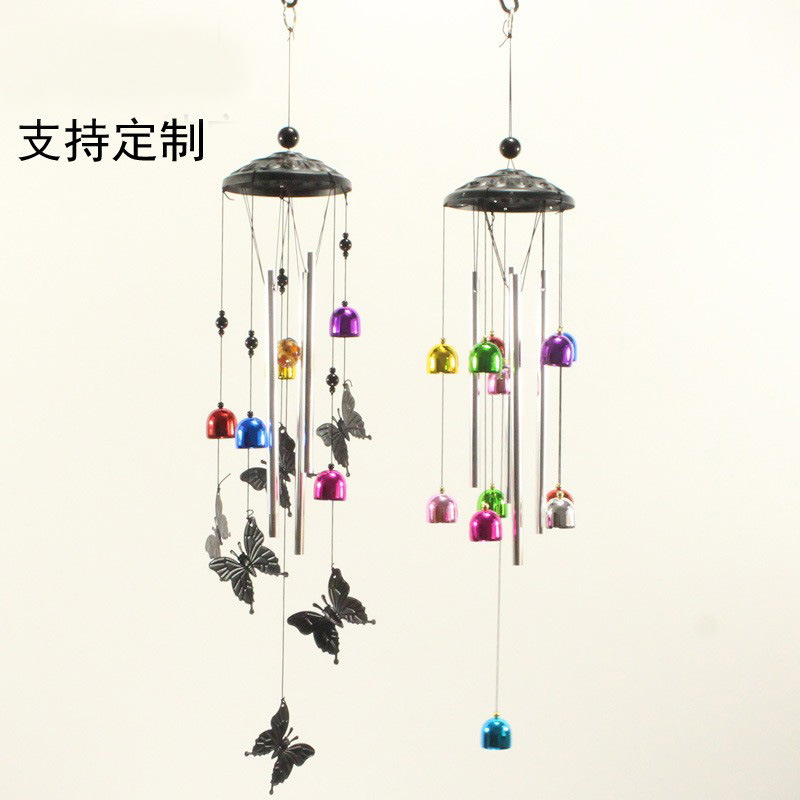 Factory Direct Metal Pipe Wind Chimes Hanging Decoration Color Bell Pendant Retro Butterfly Hanging Decoration Balcony Garden Decoration