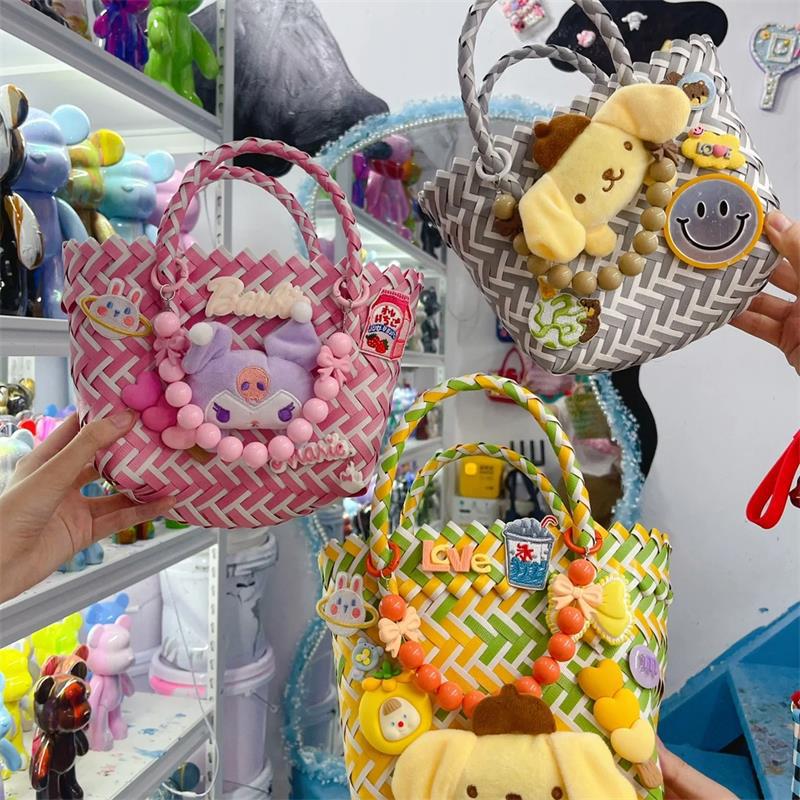 Offline Pop-Up Business Stall Basket Bag Pe Packing Belt Woven Hand Bag With Hand Gift Plastic Woven Bag Specification drawing