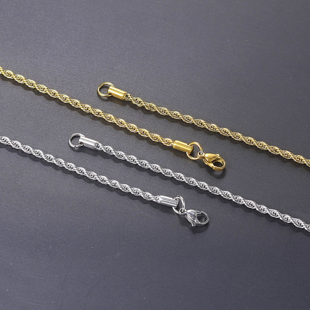 Europe And The United States Popular Hip Hop Hipster Stainless Steel Twist Chain Men's Titanium Steel Vacuum Plated 3Mm Necklace With Chain Wholesale details Picture