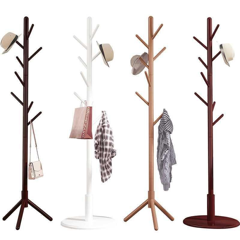 Solid Wood Floor Coat Rack Hanging Clothes Rack Bedroom Household Vertical Coat Rack Clothes Rack Simple Modern Bag Hanging Rack Item Picture