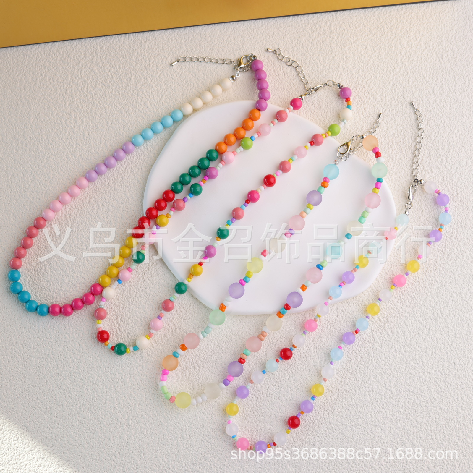 ins fashion versatile collarbone chain, Japanese and Korean niche design, candy-sized round beads, colorful round bead patchwork necklace for women