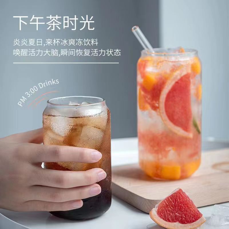 Amazon Cola Cup Cold Drink High Borosilicate Glass Can Cup With Bamboo And Wood Lid Glass Straw details Picture