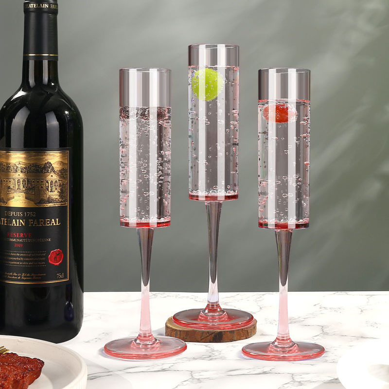 Tall champagne glass, straight wine glass, plastic pink cocktail glass, anti-drop bar glass, creative tall glass Specification image