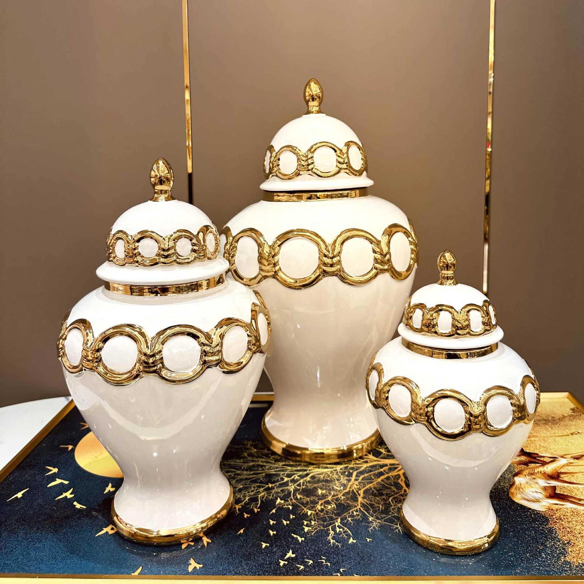 Storage tank soft decoration ceramic light luxury electroplating general tank European flower vase handicrafts decoration porch full figure