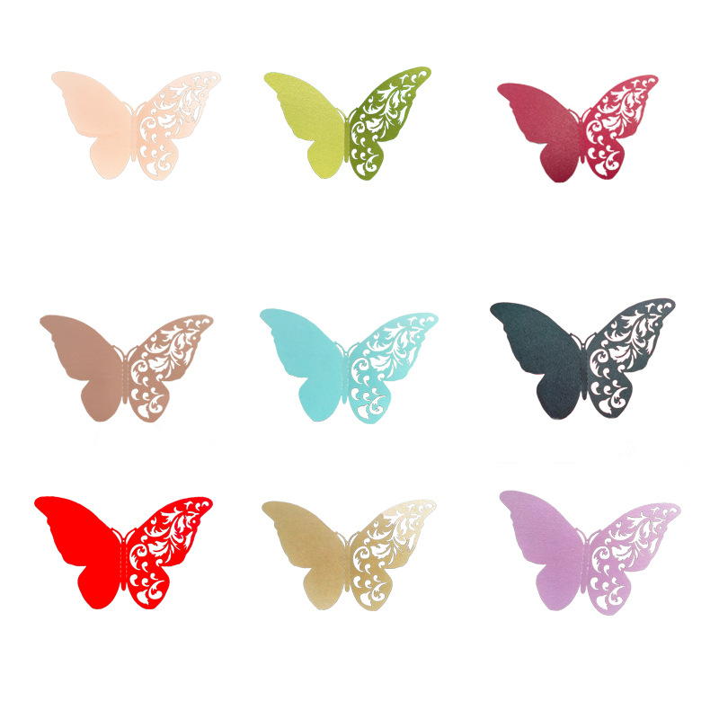 Foreign Trade 3D Three-Dimensional Hollow Pearlescent Paper Simulation Butterfly Wall Paste Wedding Festival Decoration Bedroom Living Room Wall Creativity Item Picture