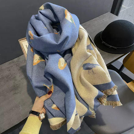 2023 Summer New All-Matching Scarf Office Air-Conditioned Room Warm Bird Pattern Korean Imitation Cashmere Shawl details Picture