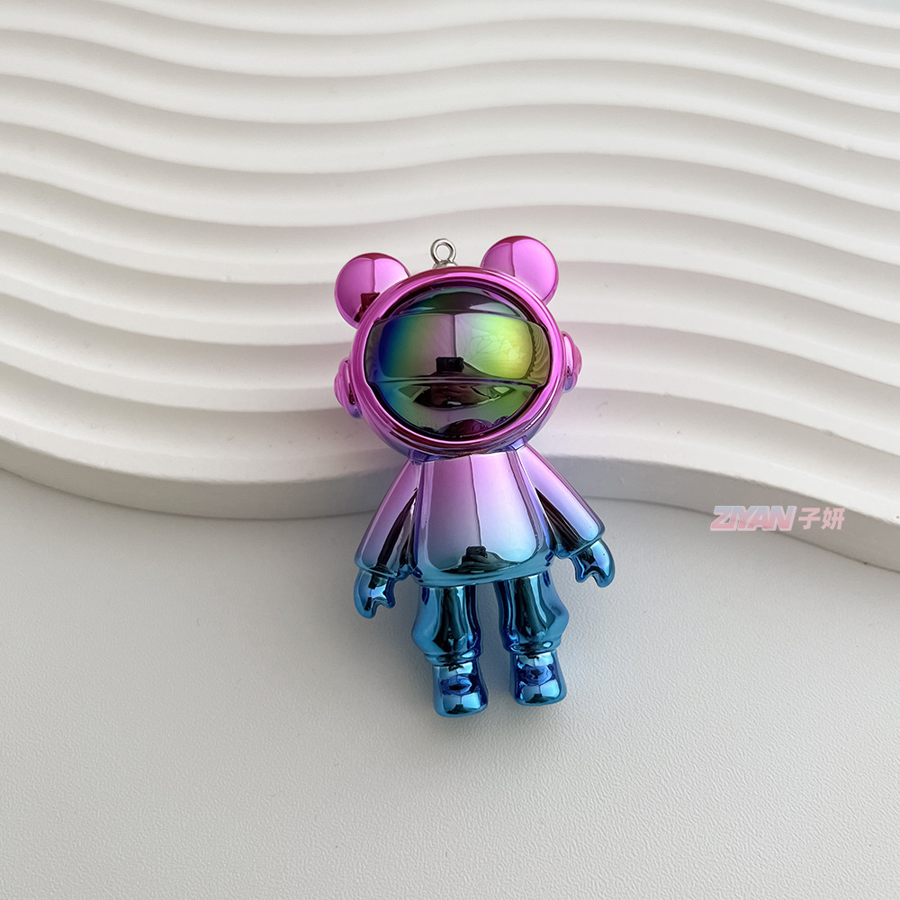 Acrylic metal cute mask, space bear DIY keychain pendant, market stall wholesale jewelry pendant, electroplated astronaut keychain accessory pendant Specification image