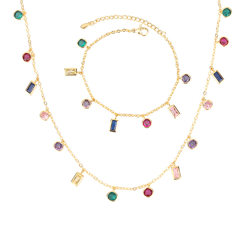 Zhuang Shengsheng Jewelry offers a wide range of new European and American personalized color-matched glass stone bracelets and necklaces for women, as well as wholesale of elegant female accessories Item Picture