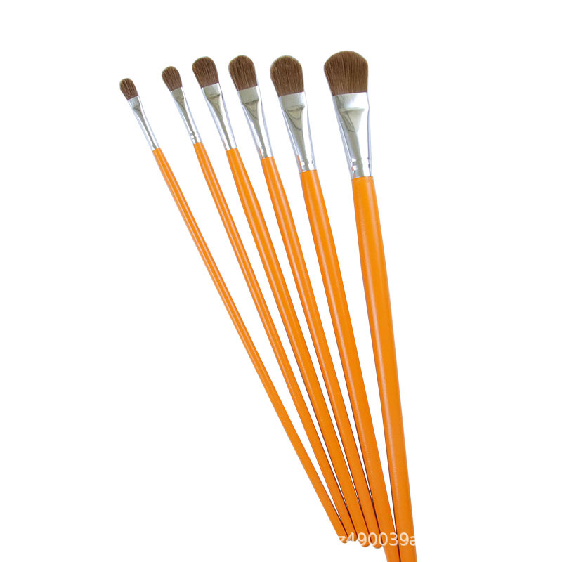 Round-headed wolf-hair oil brush, gouache, acrylic brush, wooden brush, wolf-hair children's brush, single watercolor chalk Item Picture