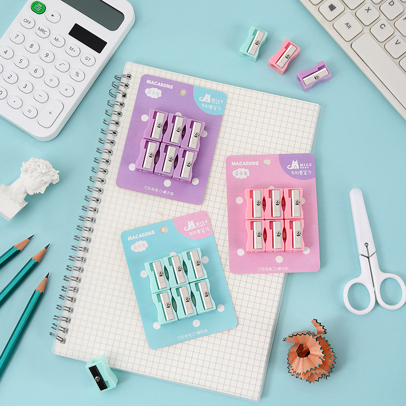 Macaron color bag Mini pencil sharpener manual square single-hole pencil sharpener children's cute student pencil sharpener Specification drawing