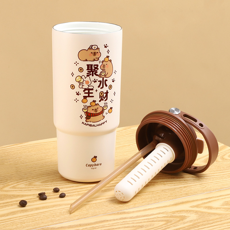 The new Capibara series of insulated cups feature a high appearance level, a large-capacity handle insulated flask, and 316 stainless steel straw cups Specification image