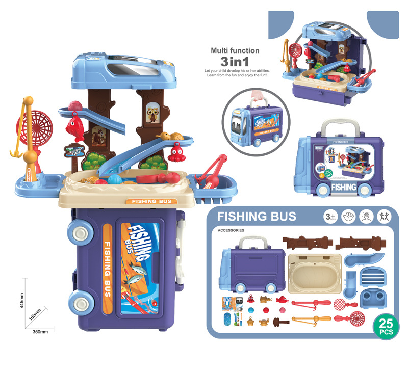 New children's toy fishing bus with storage, dentist's house play toys, cross-border candy origin Specification image