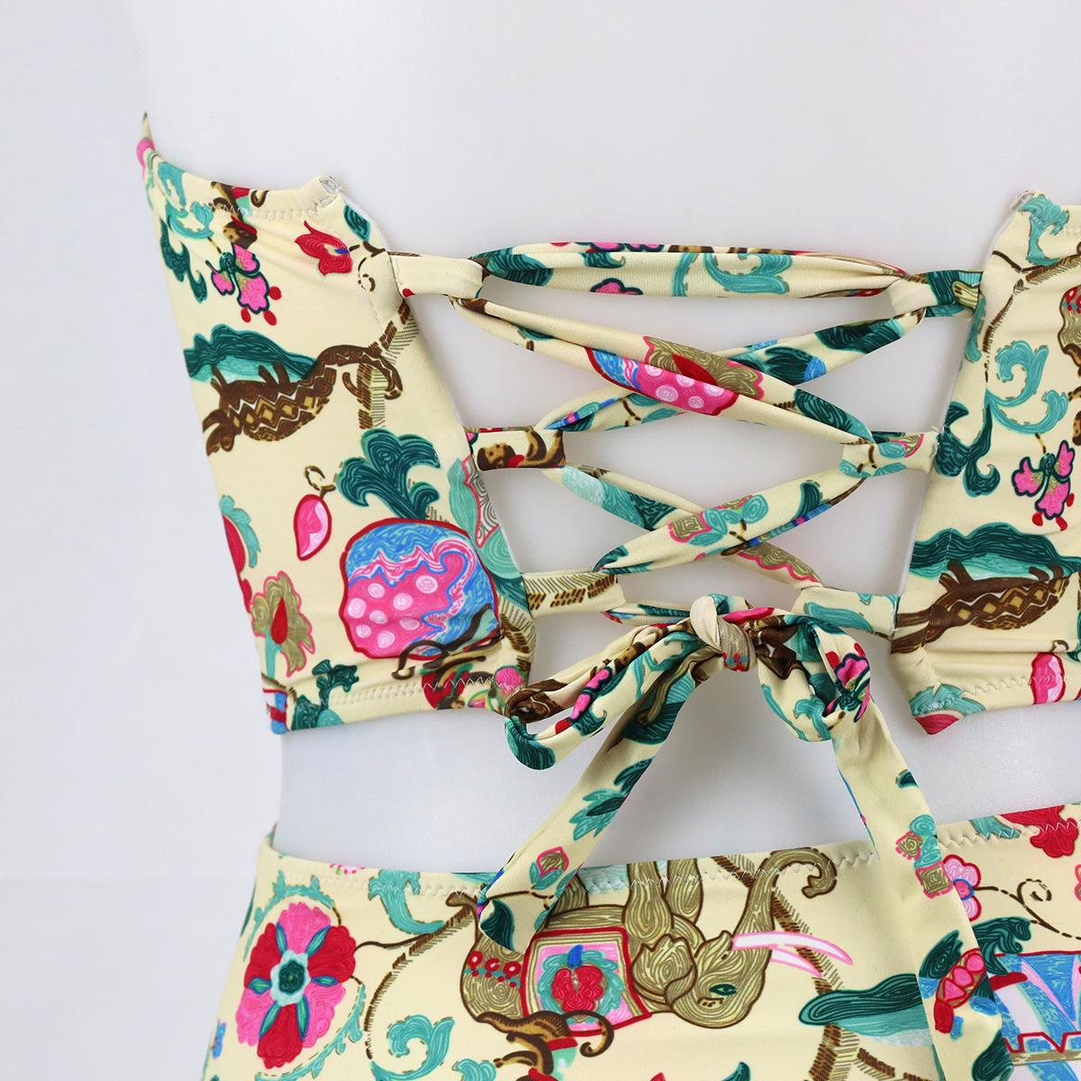 Europe And The United States Sexy High-Waisted Floral Print Halter Top Top Bikini Bikini Split Swimsuit Boom Bikini In Stock Specification drawing