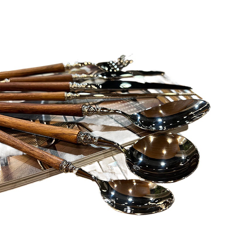 [The Boss Kept Beautiful] [Rare Yellow Pear Material] Wooden Handle 304 Stainless Steel Western Tableware Set Item Picture