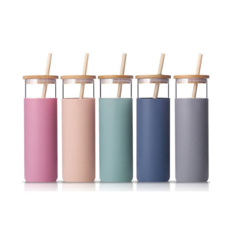 Off-The-Shelf Amazon Cross-Border Bamboo Cover Single-Layer High Borosilicate Glass With Silicone Straw Cup Logo Printing Item Picture