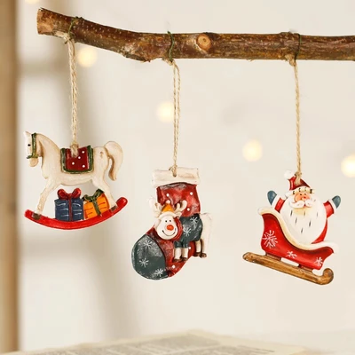 American Retro Christmas Resin Pendant Elk Wooden Horse Snowflake Santa Claus Pendant Christmas Tree Decoration Pendant
