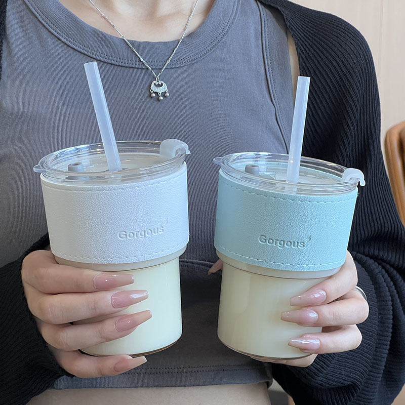 网红竹节杯 ins高颜值塑料水杯双饮带吸管咖啡杯子广告礼品杯印制