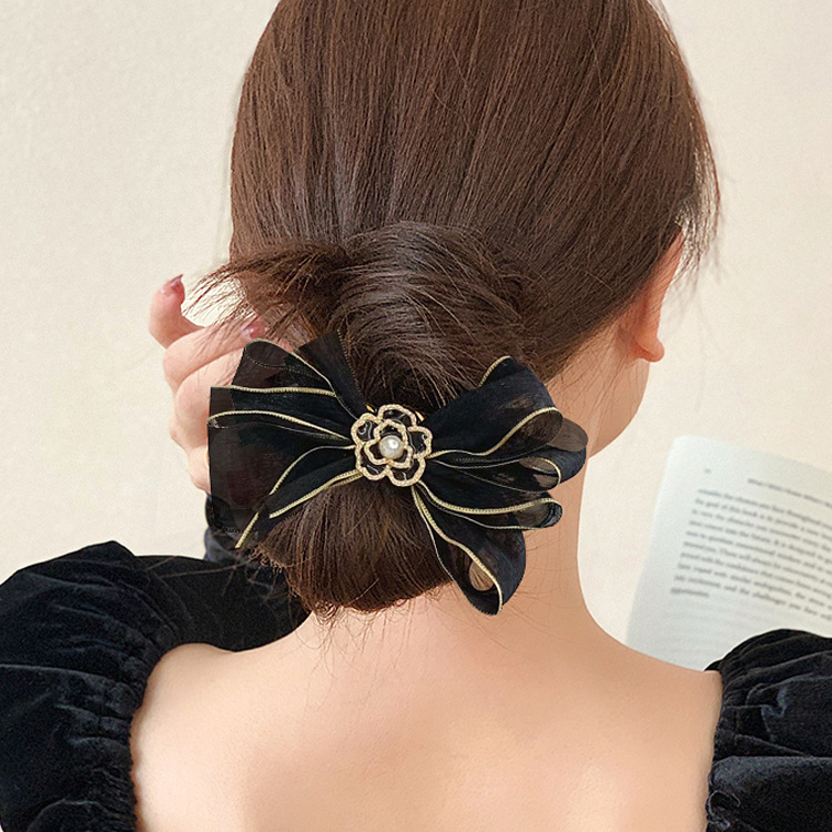 Spring Hair Accessories Headdress New Cloth Art Snow Gauze Bow Hair Circle Hair Rope Gentle And Lovely Lady Camellia Rubber Band