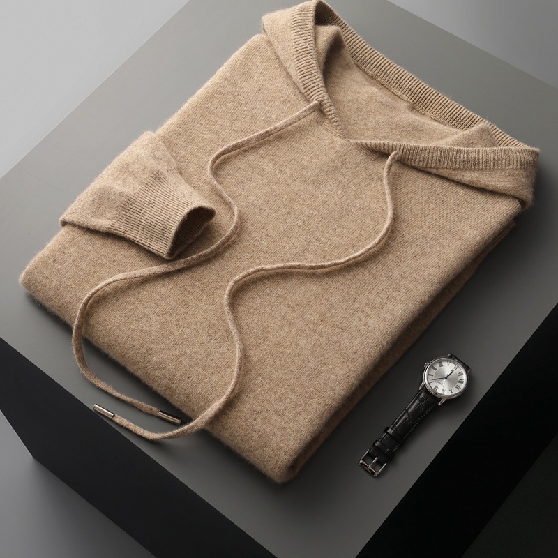First-line ready-to-wear wool sweaters, men's hoodies, seamless casual hooded wool sweaters, men's pullover sweaters, solid-color knitted sweaters