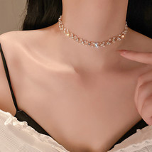 欧美热销气质镶嵌水钻项链创意简约复古珍珠锁骨链满钻项链颈链
