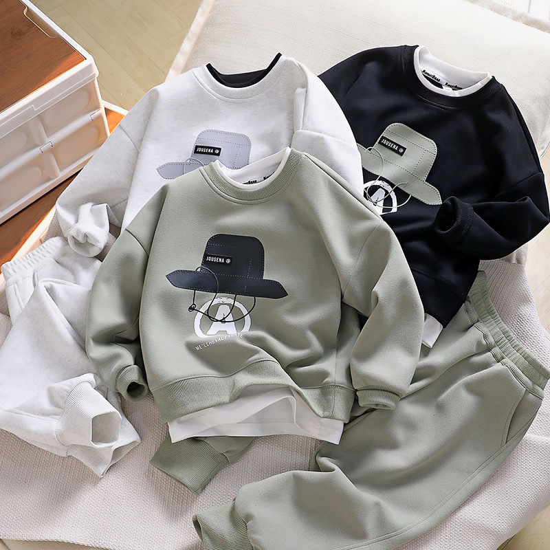 Children's and Boys' autumn Set 2024 New style Zhongda Children's Boys' Cool long-sleeved sweatshirt two-piece set, children's clothing trend