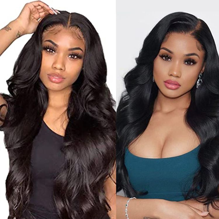 Lace long curly hair wig for women, black mid-parted wavy long curly hair wig, direct sales from European and American wig manufacturers