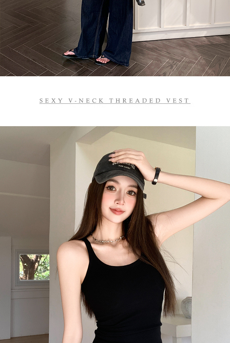 H136吊带背心女夏季辣妹美式性感修身显瘦无袖U领带胸垫内搭上衣详情17