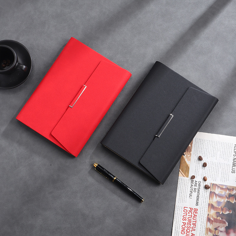 Loose Leaf Three Folding Notebook High-End Business Pu Leather Buckle Meeting Office Records Can Print Logo Stock Specification drawing