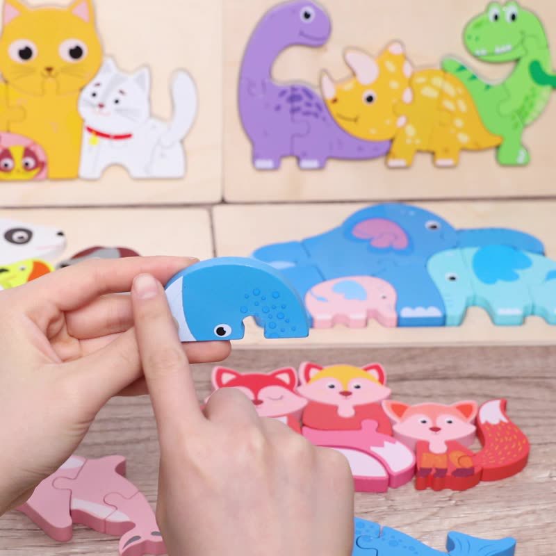 Animal parent-child 3D jigsaw puzzle board, 3D building blocks, interactive and educational toys for kindergartens, children's early education toys, hand-grabbed board details Picture