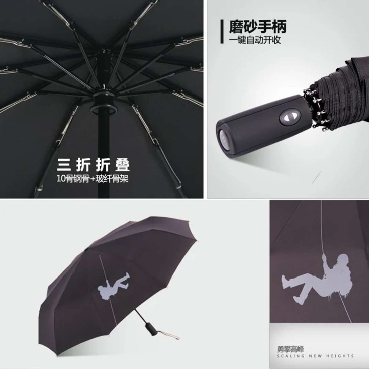 511 Umbrella, extra-large 140 fully automatic umbrella, folding and reinforcing, wind-resistant, sunny and rainy dual-purpose black rubber sunshade details Picture