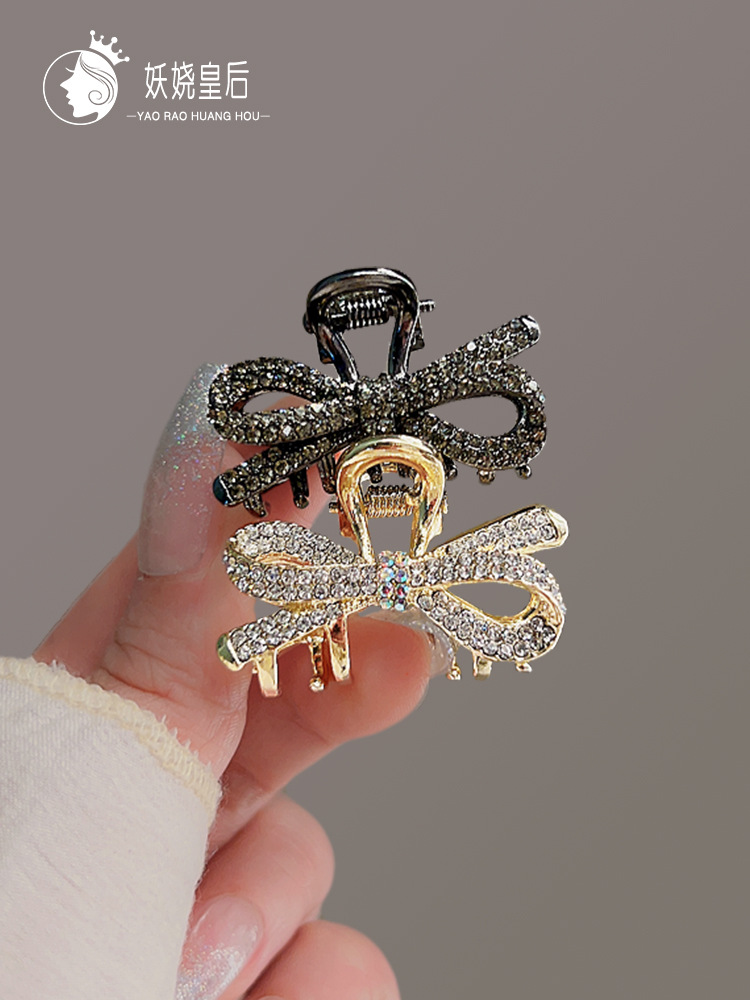 French style rhine-diamond bow hair grab back of head Shark clip Medium clip delicate grab clip hair accessories wholesale full figure