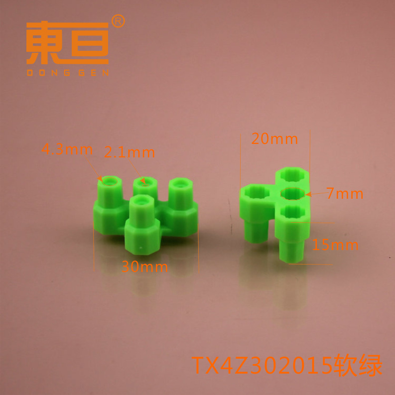 TX4Z302015 Soft Green T-shaped 4-column soft rubber building blocks, building block accessories, octagonal building blocks, universal building blocks details Picture