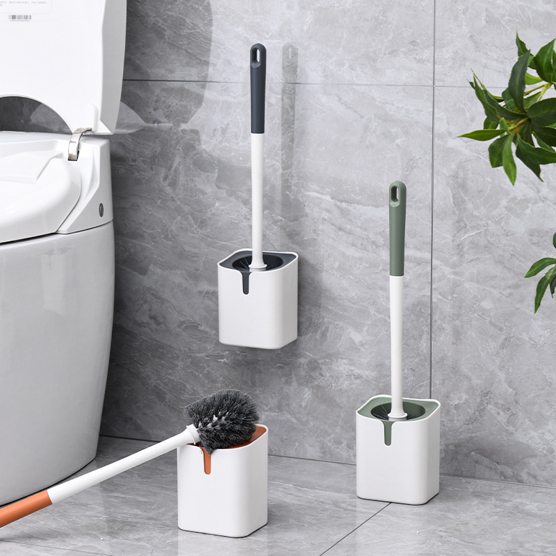 Non-drilling wall-mounted toilet brush, household bathroom plastic long-handled cleaning brush, toilet brush with base full figure