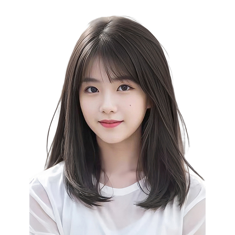A wig for women with medium to long hair, natural and realistic hair, collarbone hair, full head cover, collarbone hair to make one look younger, full wig head cover details Picture