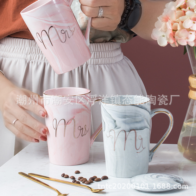 创意大理石纹陶瓷杯情侣马克杯咖啡杯活动礼品伴手礼水杯可做logo详情图2