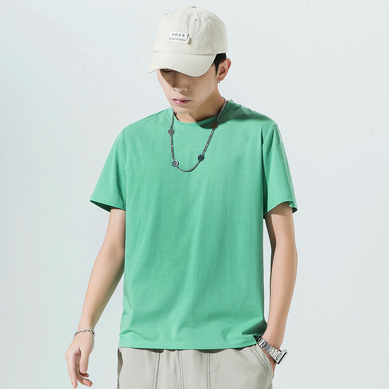 High-quality ice silk cotton short-sleeved men's T-shirt, Hong Kong trend, ins casual half-sleeved, Japanese solid color short-sleeved, unique and versatile Specification image